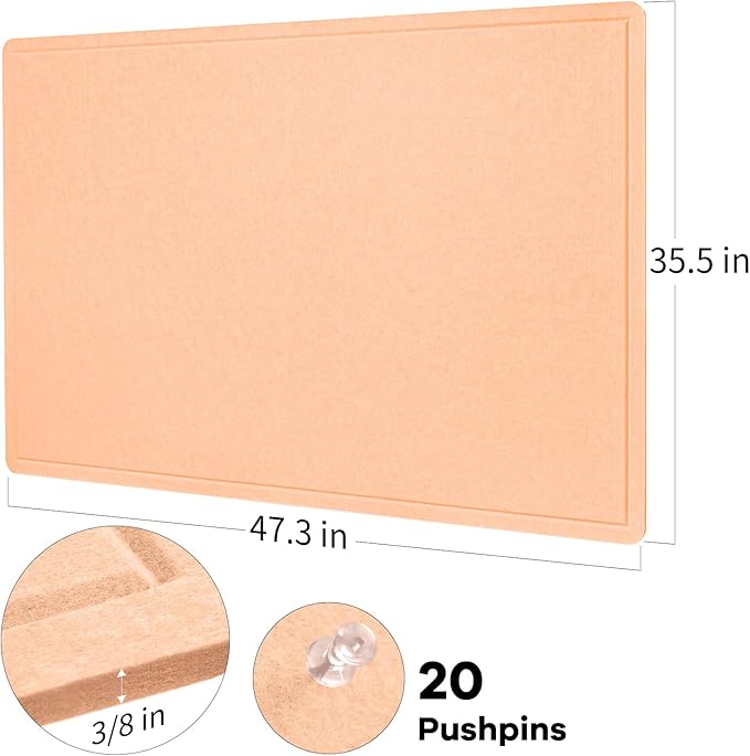 Large Bulletin Board - 48 x 36 Inches, Decorative Felt Pin Board for Wall - 4' x 3' Foldable Photo Display Board with Self-Adhesive Tape, Includes 20 Push Pins - Melon-DeskLoop Office