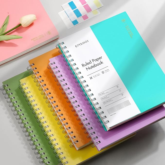 EMSHOI A5 Spiral Notebook College Ruled Lined Journal, Small 5.7" X 8.22", 300 Pages/150 Sheets, 100gsm Thick Paper, Waterproof Hardcover, for Office School Women Men Work Writing Notes-Pink-DeskLoop Office