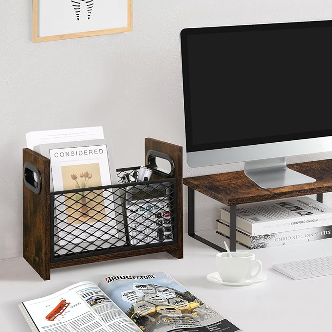 YINMIT Magazine Holder, Magazine Rack for Desktop and Home Office, Farmhouse File Storage Basket for Letters, Magazines, Books, Newspapers (Small)-DeskLoop Office
