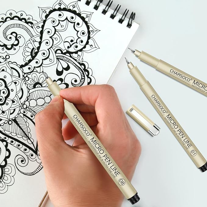 M Micro Pen, 6 Pack Black Fine Point Pen with Waterproof Archival Ink, 3mm Fineliner Ink Pens for Artist Illustration, Sketching, Anime, Manga, Technical Drawing and Scrapbooking-DeskLoop Office
