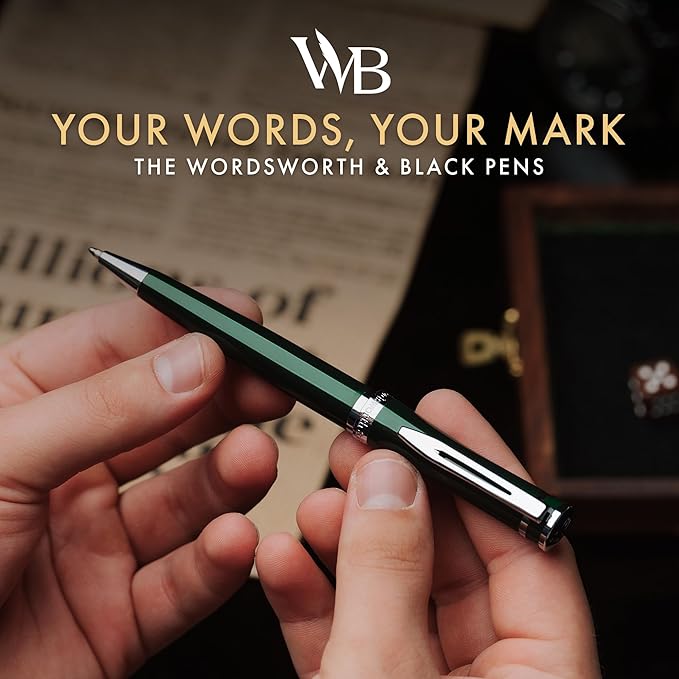 Wordsworth and Black Ballpoint Pen Green Lacquer- Stunning Luxury Pen Chrome Finish, Ink Refill, Best Gift Set for Men & Women, Refillable, Elegant, Nice Pens, Fine Point-DeskLoop Office