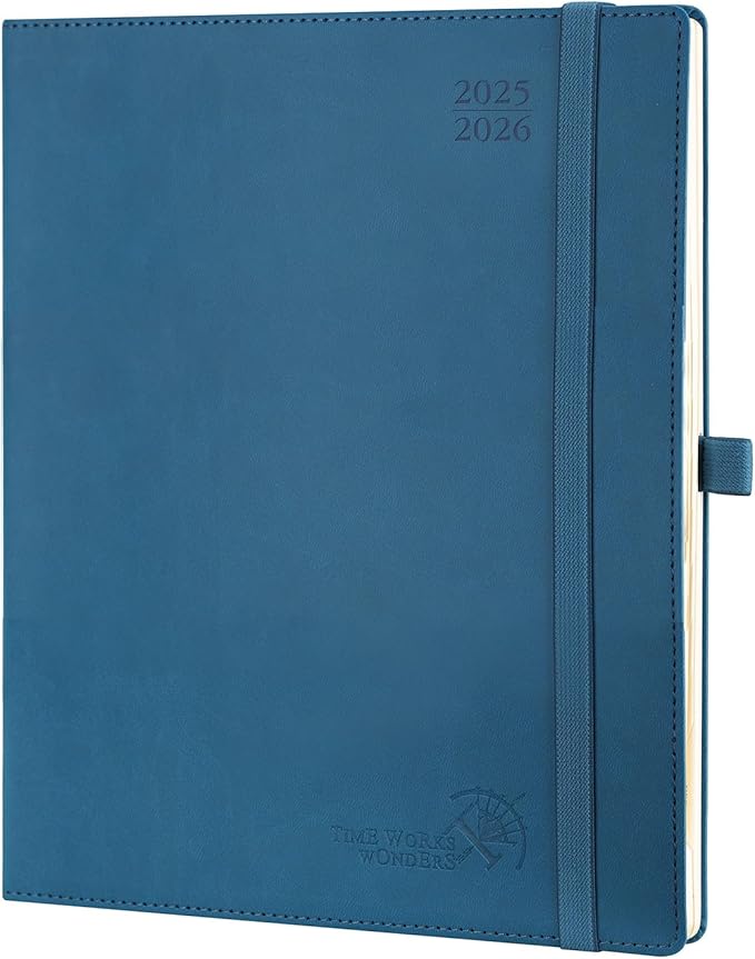 POPRUN Planner 2025-2026 (Large - 8.5'' x 10.5'') Academic Weekly Calendar (July 2025 - June 2026) with Hourly Time Slots, Monthly Tabs, 100GSM Thick Papers, Leather Soft Cover - Night Sky Blue-DeskLoop Office