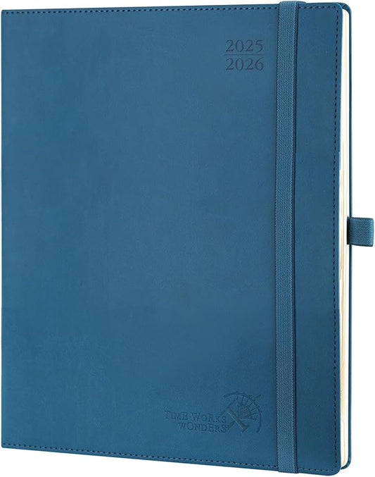 POPRUN Planner 2025-2026 (Large - 8.5'' x 10.5'') Academic Weekly Calendar (July 2025 - June 2026) with Hourly Time Slots, Monthly Tabs, 100GSM Thick Papers, Leather Soft Cover - Night Sky Blue-DeskLoop Office