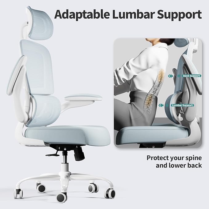 TRALT Office Chair Ergonomic Desk Chair, 330 LBS Home Mesh Office Desk Chairs with Wheels, Comfortable Gaming Chair, High Back Office Chair for Long Hours (Blue)-DeskLoop Office