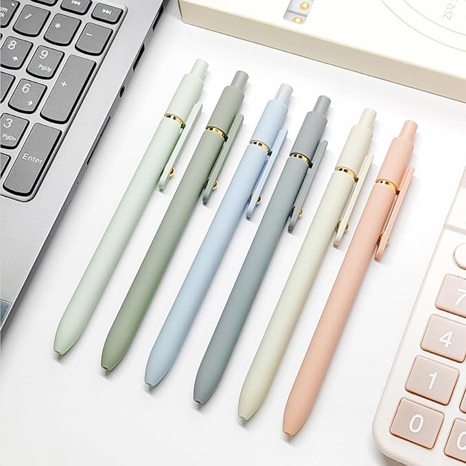 6 Pcs Gel Pens 0.5mm Quick Dry Black Ink Pens Fine Point Smooth Writing Pens, Cute Office and School Supplies Gifts for Women Teacher Students (6 Pcs Morandi Gold)-DeskLoop Office