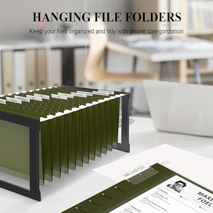 ViVin Hanging File Folders, 1/5-Cut Adjustable Tabs with 48 Per Box, 1 Inch Expansion, 48 Pack Letter Size Hanging File Folders, Designed for Office Home School Filing Cabinet(Green)-DeskLoop Office