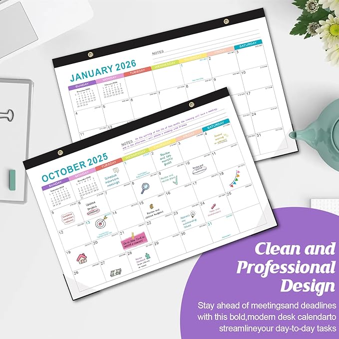 Gannyfer Calendar 2025-2026, Fridge Calendar Magnet, 18 Monthly Small Yearly Desk/Wall Calendar, July 2025 - Dec 2026, 14" x 11", with Plastic Cover Corner Protectors Hanging String, Organizers for Office, Home and School (3 Sticker)-DeskLoop Office