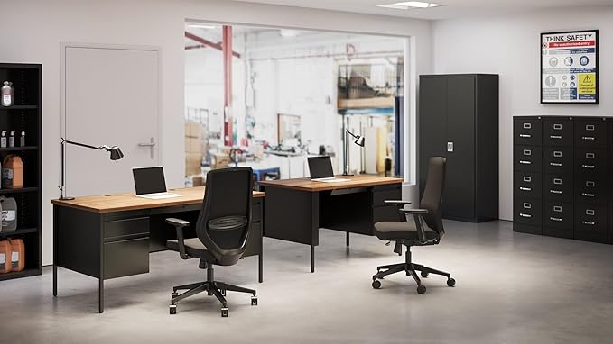 Commercial 4 Drawer Letter Width Vertical File Cabinet, 25" Deep - Black-DeskLoop Office