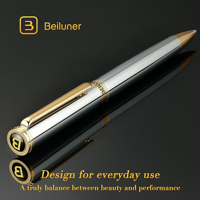 BEILUNER Silver Gold Gel Pen - Luxury Featuring sophisticated chrome finishes, with 24K Gold Accents, Best Pen Gift Set for Men & Women, Business Signature, Executive, Office Retractable Pens-DeskLoop Office