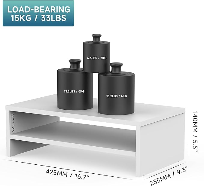 FITUEYES Monitor Stand - 2 Tier Computer Monitor Riser Shelf, Wood Desktop Stand for Laptop Computer Screen, Desk Organization, Office Supplies-DeskLoop Office