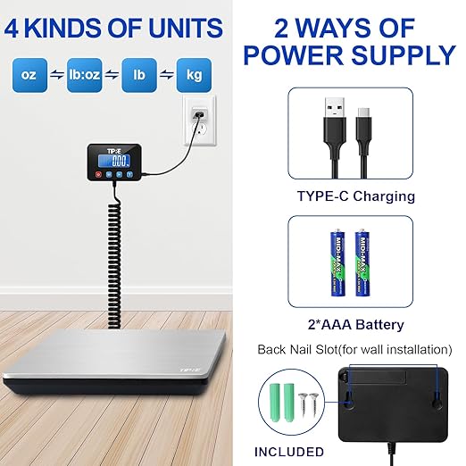 Digital Shipping Postal Scale 660lb/1oz Accuracy! Heavy Duty Postage Scale Extra-Large Capacity Stainless Industrial Scale for Small Business, Warehouse, Home, Battery&Charging Cable Included-DeskLoop Office