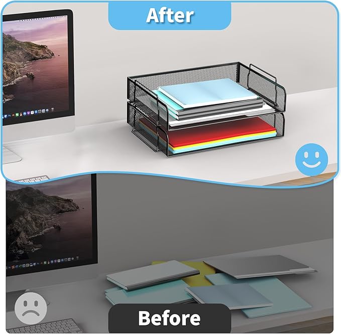 4 Tier Stackable Letter Tray, Metal Mesh File Storage Desktop Organizer for Home Office, Black-DeskLoop Office