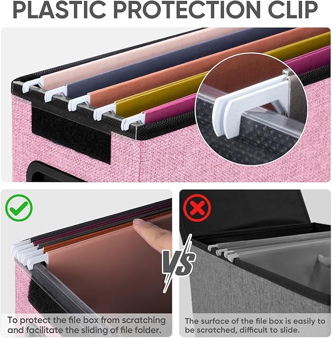 BALEINE File Organizer Box with Lid, Collapsible File Folder Organizer with Plastic Slide, Hanging File Folder Box for Office Document Storage (2 Pack, Pink, S)-DeskLoop Office