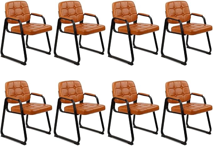 CLATINA Office Guest Chair, Leather Reception Chairs with Padded Arms, Desk Chair No Wheels Stationary for Conference Lobby Waiting Room Training Side Elderly, Set of 8-Orange-DeskLoop Office