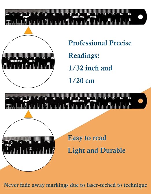 Metal Ruler, 6 Inch Stainless Steel Straight Edge with Metric Measurement, 2 Pack, 15 Centimeters Straight Edge Ruler with Inch to MM Conversion Table for Students, Machinist and Drafting-DeskLoop Office