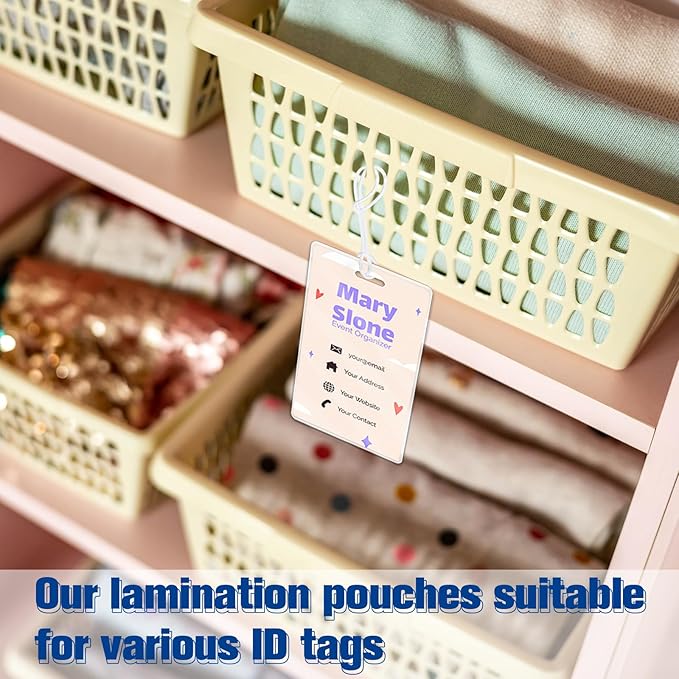 100 Pack 5 Mil Laminating Pouch with Colorful Loop 2 1/2" x 4 1/4" Luggage Tag Laminating Pouches with Slot Hole Thermal Laminate Pouch Tags Kit Resealable for Work Permits Pass Cards Student ID Cards-DeskLoop Office