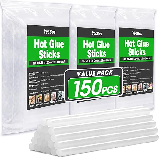 150 PCS Hot Glue Sticks, Full Size 8" Long x 0.43" Diameter Glue Sticks for Glue Gun, Widely Used in Wood, Metal, Glass, Plastic, Floral, Fabric, and More-DeskLoop Office