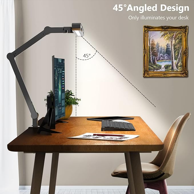Micomlan Led Desk Lamp with Clamp, Architect Desk Lamp for Home Office with Atmosphere Lighting, 24W Ultra Bright Auto Dimming Computer Light Stepless Dimming and Tempering LED Table Light-DeskLoop Office