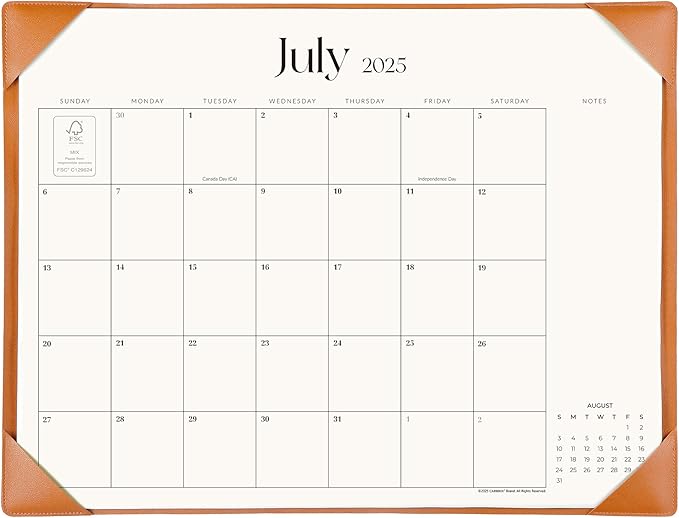 Simplified Desk Calendar 2025-2026 with Desktop Mat, Cabbrix Large Desk Pad Calendar 21" x 16-1/2" from July 2025 to December 2026, Desk Blotter Calendar for Home School and Office (Brown)-DeskLoop Office