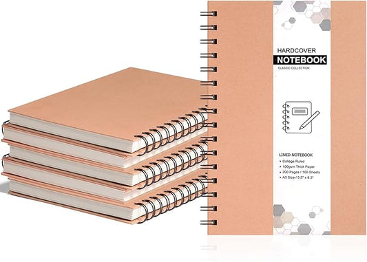 6 Pack Spiral Notebooks 5.83"x8.27", 200 Pages A5 Spiral Notebook Journal, with Kraft Hard Cover, Ruled Lined Paper, for Work, School, College Students, Gifts-DeskLoop Office
