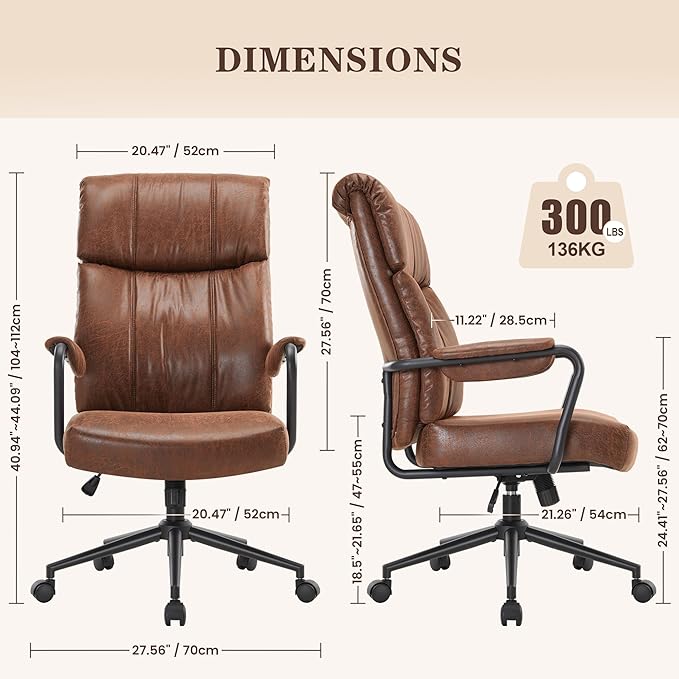 Mid Century Office Chair, Ergonomic Modern Breathable Fabric Home Desk Chair with Lumbar Support, Adjustable Height Swivel Computer Chair for Home Office (Brown)-DeskLoop Office