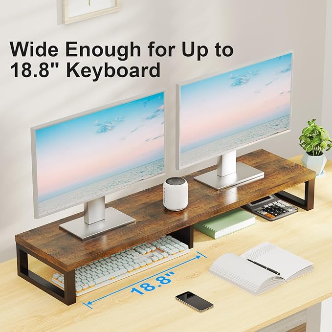 Zimilar Dual Monitor Stand Riser, Large Monitor Stand for Desk, Wood Monitor Riser with Storage Organizer for Home Office, Monitor Stands for 2 Monitors, Desktop Wooden Monitor Riser for Computer-DeskLoop Office