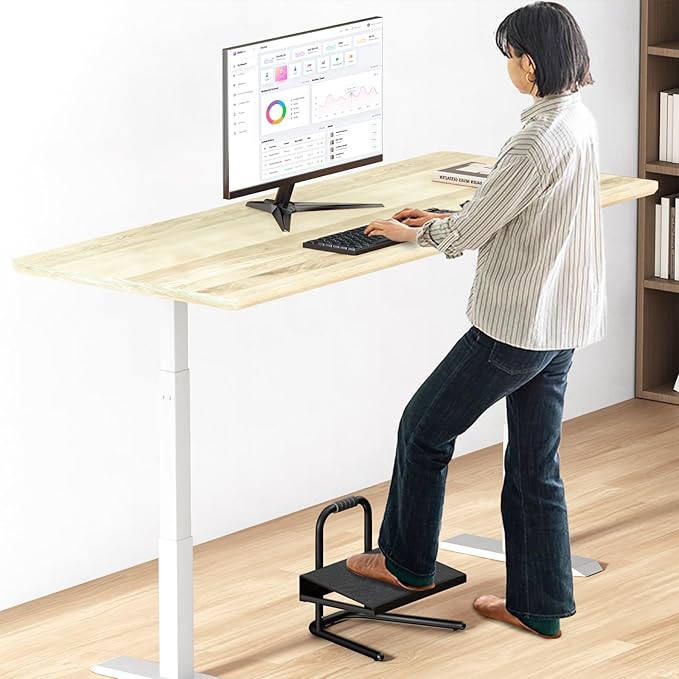 Height Adjustable Standing Foot Rest with Soft Grip Handle,Under Desk Footrest for Standing and Sitting,All-Steel Construction,Black-DeskLoop Office