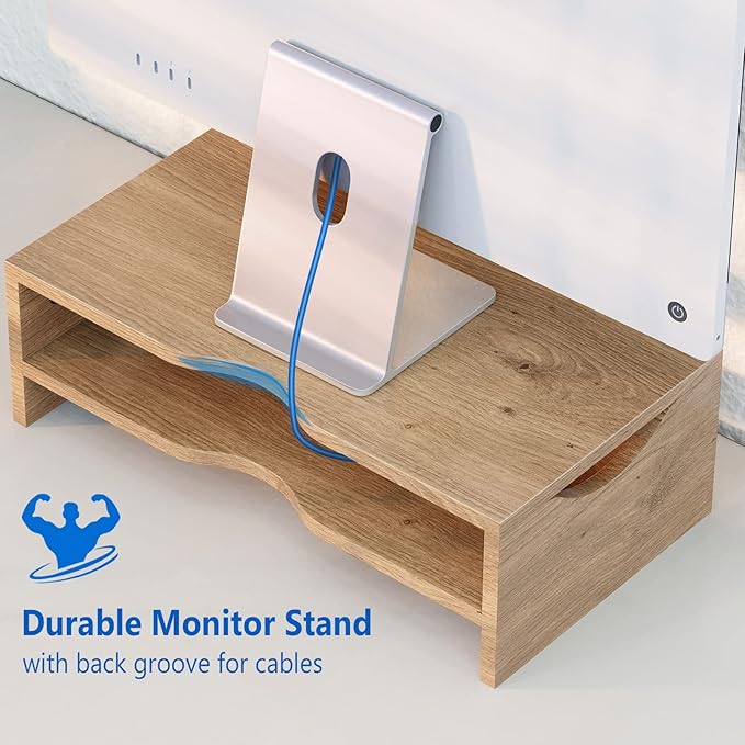 Zimilar Monitor Stand Riser, 2 Tiers Laptop Computer Monitor Riser for PC Screen, iMac, Desktop Wooden Screen Monitor Stand Riser with Storage Organizer for Home Office-DeskLoop Office