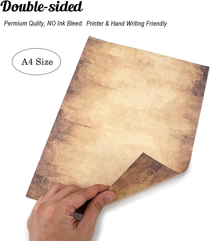 60 Sheets 6 Style Antique Stationary Paper, 8.3 x 11.2 inch A4 Size 100gsm Kraft Double-side Printable Old Aged Vintage Letter Writing Stationery Set for Classic Letters, Poems, Lyrics, Notes-DeskLoop Office