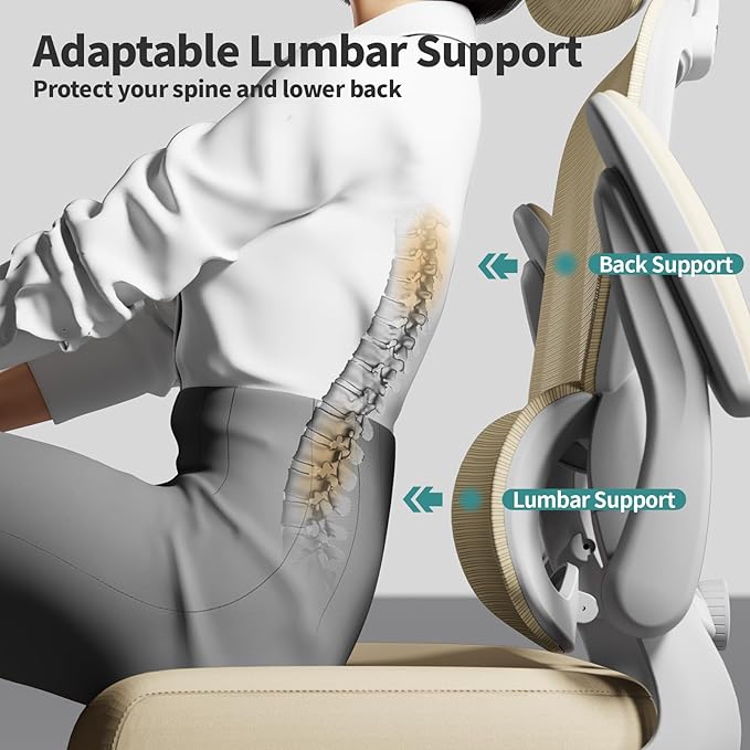 TRALT Office Chair Ergonomic Desk Chair, 330 LBS Home Mesh Office Desk Chairs with Wheels, Comfortable Gaming Chair, High Back Office Chair for Long Hours (Beige)-DeskLoop Office