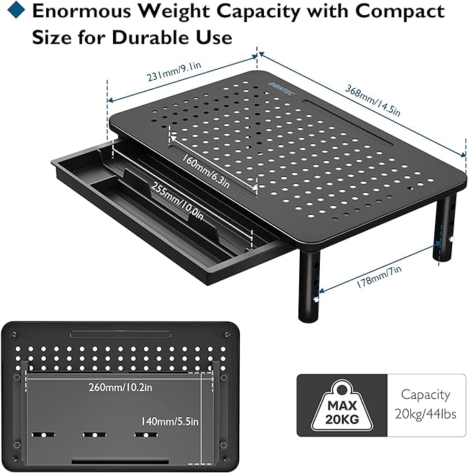 BONTEC 2 Pack Adjustable Monitor Stand Riser with Drawer, Ergonomic Mesh Platform for Laptop, PC, iMac, Printer, Supports up to 44 lbs/20kg with Cable Management Included-DeskLoop Office