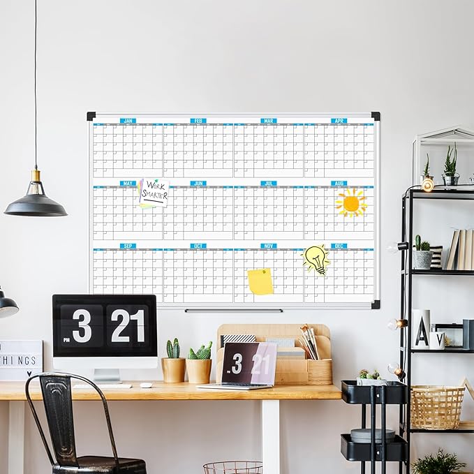 XBoard Magnetic Calendar Whiteboard 48" x 36", 12 Months Calendar Dry Erase Board, Silver Aluminium Framed White Board Planner for Home School Office Organization-DeskLoop Office