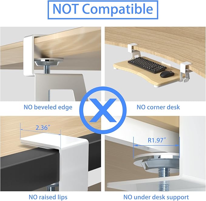 suptek Small Keyboard Tray Under Desk Pull Out with C Clamp Mount for Computer Keyboard, 20 (24.2 Including Clamps) x 11.8 inch Slide-Out Platform Computer Drawer for Typing, Light Wood, DSF1SQM-DeskLoop Office