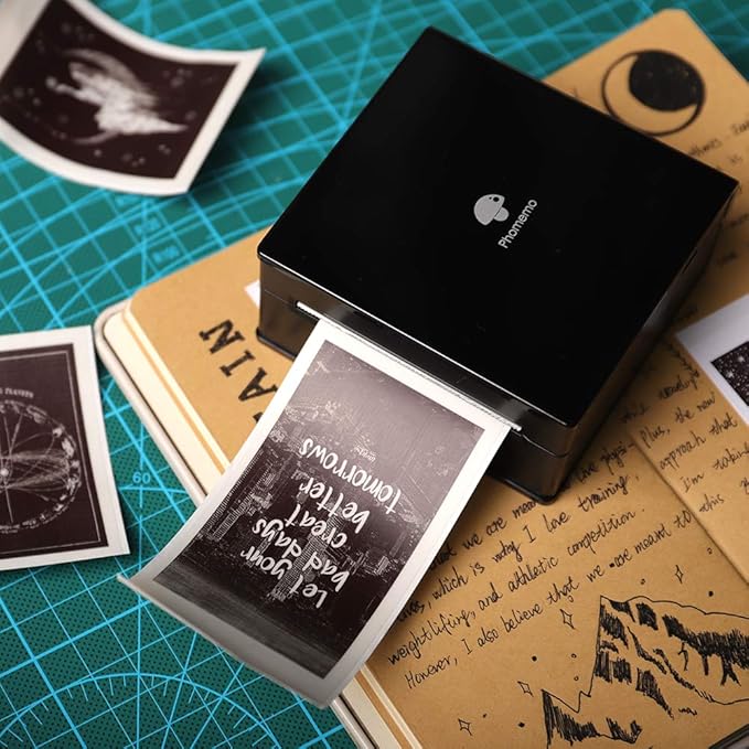 Phomemo Mini Sticker Printer- Mini Printer Sticker Maker Machine M02, Print Pods Suitable for Creative DIY, Diaries, Photos, Study Notes, Portable Thermal Inkless Label Maker for Home/Travel, Black-DeskLoop Office