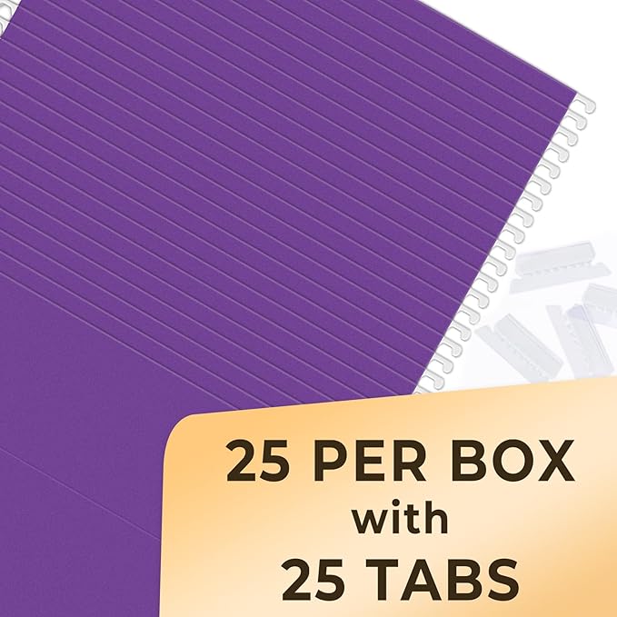 SUNEE 25 Pack Hanging File Folders, Purple Folders, Hanging File Folders Letter Size with 1/5-cut Tabs, Stay Organized for Your Home and Office Bulk File and Documents-DeskLoop Office