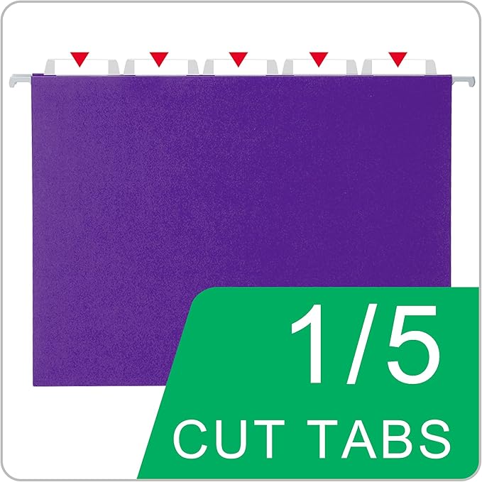Purple Hanging File Folders,25 Packs Letter Size File Folder,Designed for Bulky Files,Filing Cabinet,1/5 Adjustable Tabs for Office,School,Home-DeskLoop Office