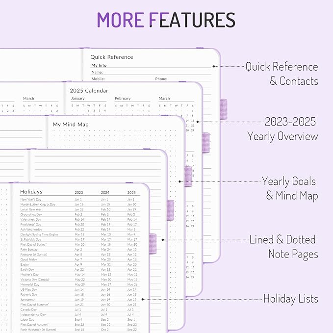 Undated Weekly Planner for 2025, Forvencer Simplified Weekly & Monthly Calendar Planner, Cute Daily Organizer Notebook, Agenda Journal to Track Goals & Tasks, Start Anytime, A5 Size, Lilac-DeskLoop Office