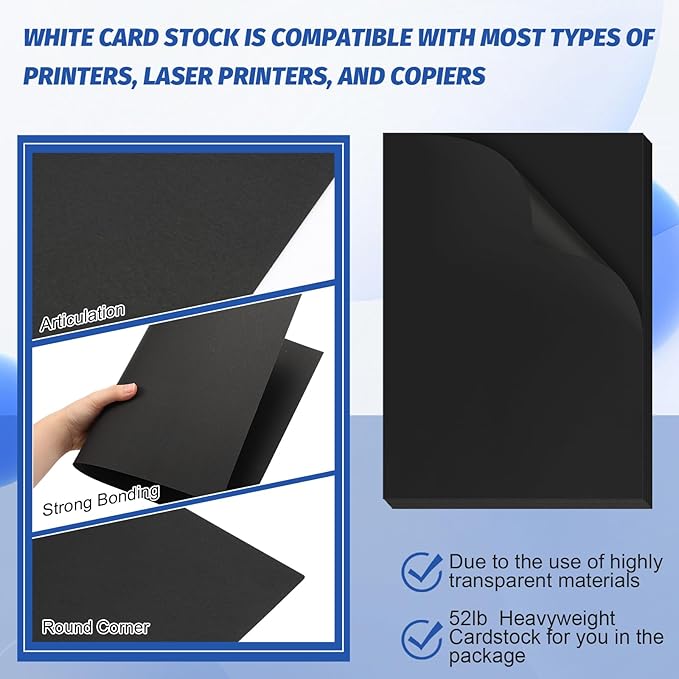100 Pcs Printer Paper 11 x 17 Inch Copy Paper 52 lb Glossy Paper Heavy Weight Cardstock Tabloid Paper Heavy Card Stock for Presentation Laser Back to School Office Supplies (Black)-DeskLoop Office
