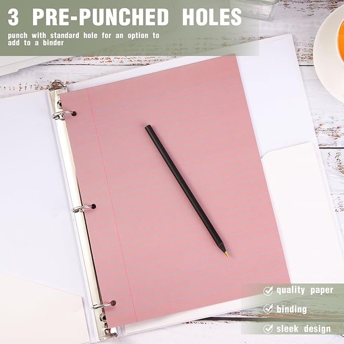 PerKoop 600 Sheets Colored Loose Leaf Paper 8.5" x 11" college ruled Lined 3 Hole Punched notebook Filler Paper for 3 Ring Binders Office School Supplies (Morandi Colors)-DeskLoop Office