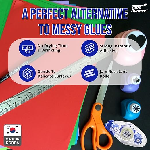 TAPE RUNNER - Double Sided Adhesive with Dispenser Roller Included - Acid Free, Sticky, Clear & Transparent - Ideal for Scrapbooking, Crafts & More - Mini (197 inches per Cartridge), 5 Cartridges-DeskLoop Office