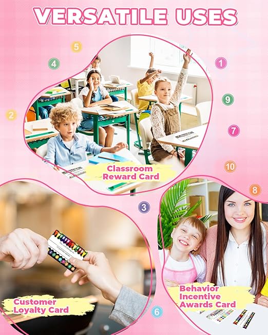 UCEC 200 Pieces Punch Cards for Classroom with Circle Hole Puncher, Incentive Loyalty Reward Card with Handheld Single Punch Kit to Behavior for Business Home Classroom School Kids Students Teachers-DeskLoop Office