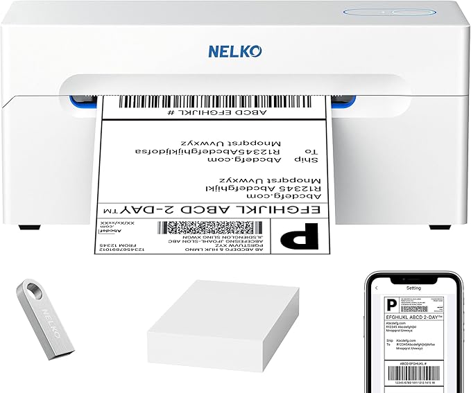 Nelko Bluetooth Thermal Shipping Label Printer, Wireless 4x6 Shipping Label Printer for Small Business, Support Android, iPhone and Windows, Widely Used for Amazon, Ebay, Shopify, Etsy(White)-DeskLoop Office