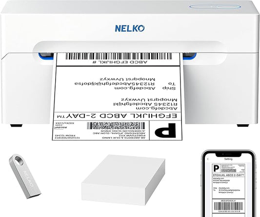 Nelko Bluetooth Thermal Shipping Label Printer, Wireless 4x6 Shipping Label Printer for Small Business, Support Android, iPhone and Windows, Widely Used for Amazon, Ebay, Shopify, Etsy(White)-DeskLoop Office