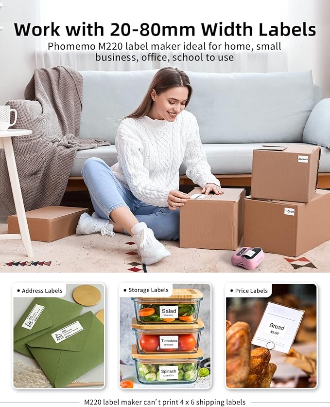 Phomemo M220 Bluetooth Label Maker Machine,Label Printer for Small Business, Office, Home & School, Portable Label Maker with 200+ Templates,100+ Fonts,1000+ Icons, Compatible with Phone, PC-DeskLoop Office