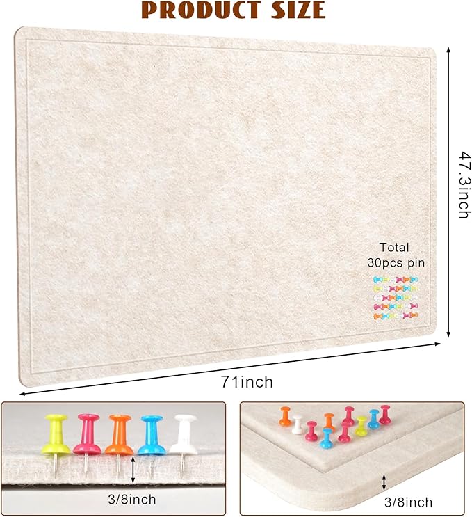 Large Bulletin Board - 72 X 48 inches Cork Board with 30 Pushpin, 6' x 4' Cork Board for Walls Pin Board, Self-Adhesive Felt Board Vision Board Foldable Photo Board for Wall (Oatmeal)-DeskLoop Office