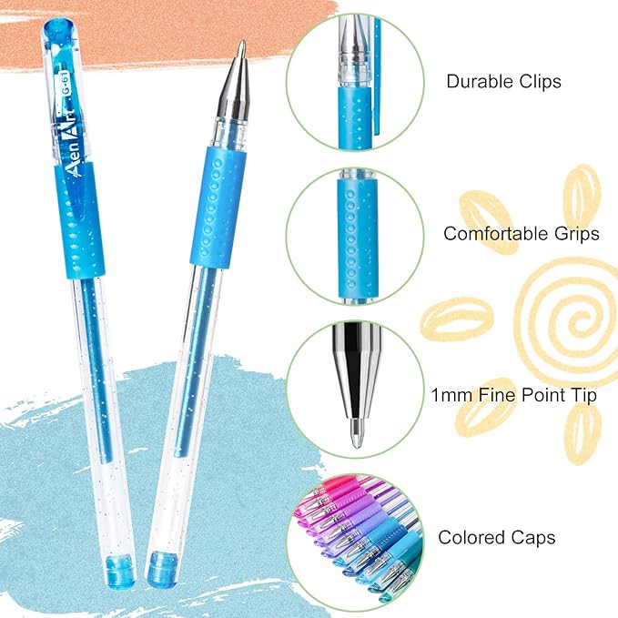 Glitter Gel Pens with Case for Adult Coloring Books, 100 Color Glitter Pen Set 30% More Ink Neon Glitter Gel Marker for Journaling Crafting Doodling Drawing-DeskLoop Office