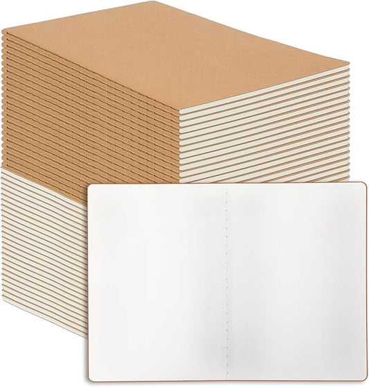 48 Pack Blank Kraft Notebooks, 8.3x5.5 Inches A5 Small Journals Bulk Blank Notebooks 80 Gsm Unlined with 60 Pages A5 Subject Notebooks Traveler Journal Set for Adult Students Back to School Supplies-DeskLoop Office