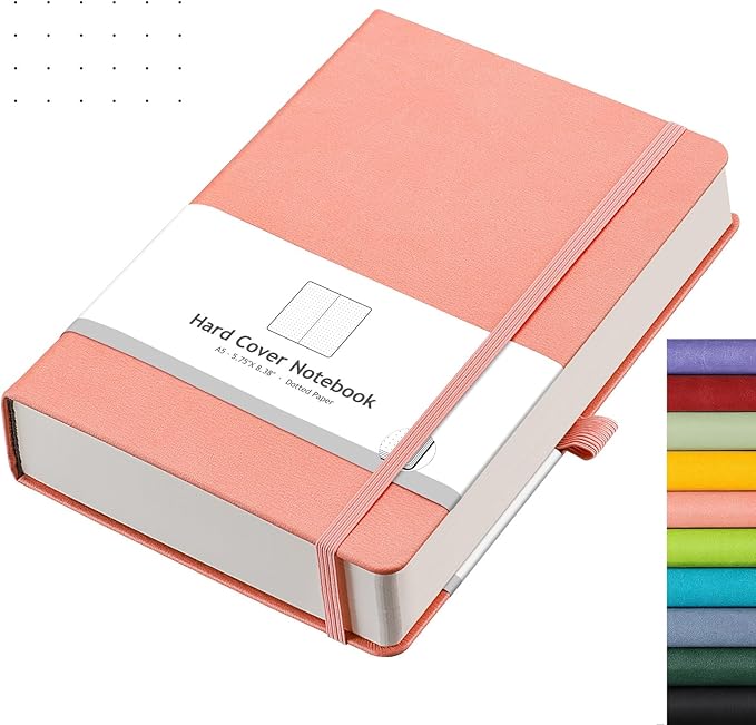 AHGXG Bullet Dotted Journal - 320 Numbered Pages Dot Grid Notebook A5 Thick Journal, 100gsm Thick Dotted Paper, Leather Hardcover,Inner Pocket, 5.75'' × 8.38'' - Pink-DeskLoop Office
