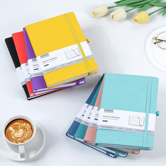 POPRUN A5 Lined Journal Notebooks, 8 Pack Leather Hardcover Thick Notebook - Image 6