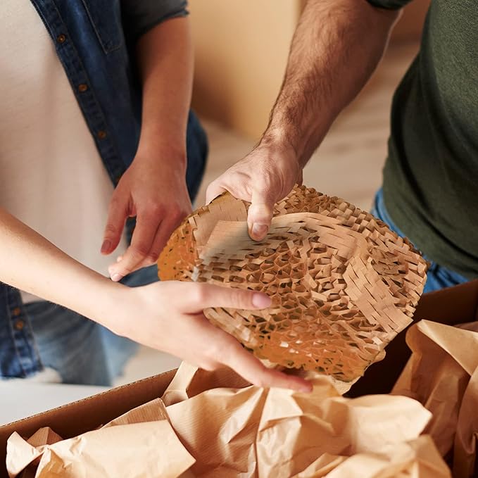 Brown Honeycomb Packing Paper for Moving Breakables, 15 Inch x 100 Feet. Fragile Shipping Supplies. Perforated Packing Materials for Fragile Items. Moving Paper Wrap. Eco Friendly Packaging-DeskLoop Office